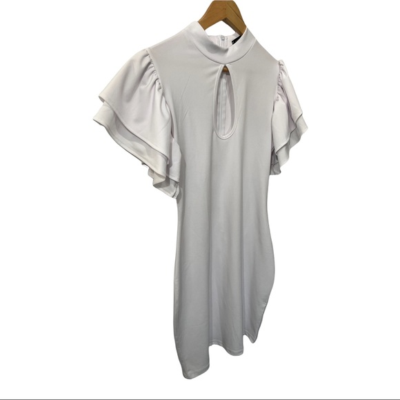 MOKORU WHITE RUFFLED DOUBLE TIERED SHORT SLEEVE BODY CON DRESS SIZE MEDIUM - Picture 4 of 16